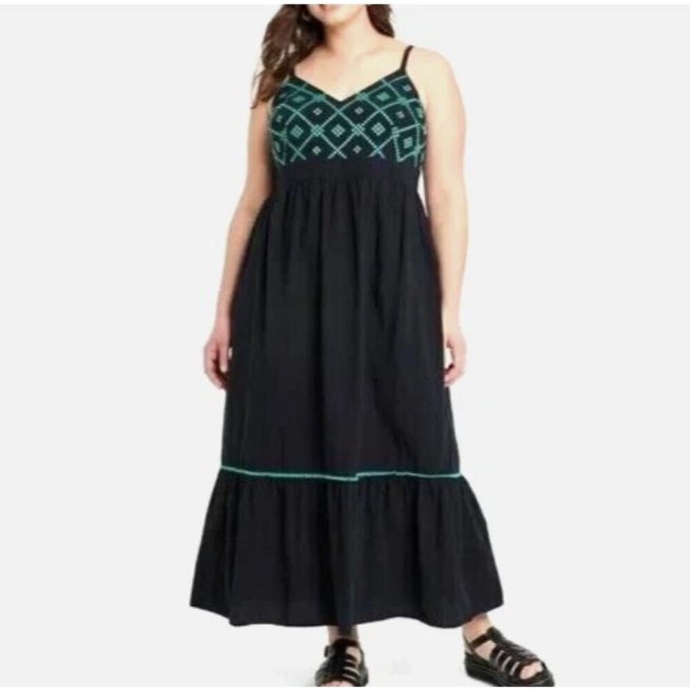 Ava & Viv Embroidered Bodice Maxi Dress-Size X/US 14-Tiered-Adj Straps-Pockets - Picture 1 of 8